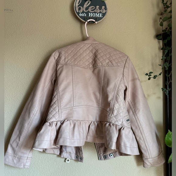 Urban Republic Girls 5/6 Pink Peplum Faux Leather Moto Jacket - Picture 2 of 6
